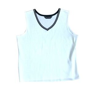 Ming Wang White V Neck Tank Top Black Trim Size Large Knit